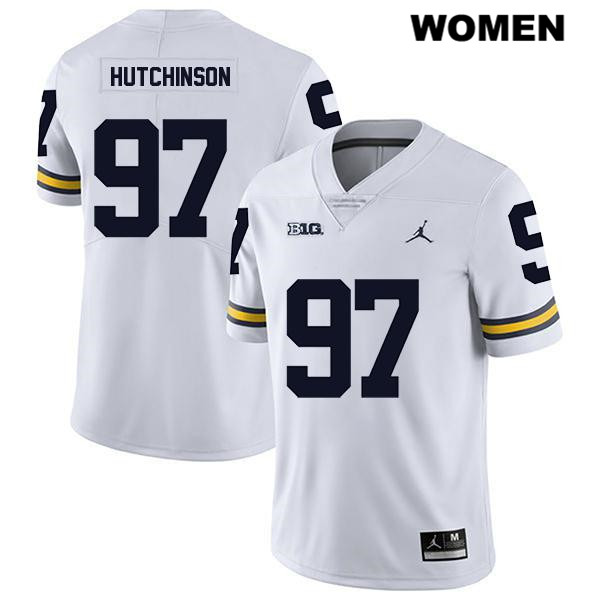 Women's NCAA Michigan Wolverines Aidan Hutchinson #97 White Jordan Brand Authentic Stitched Legend Football College Jersey JI25Y78FH
